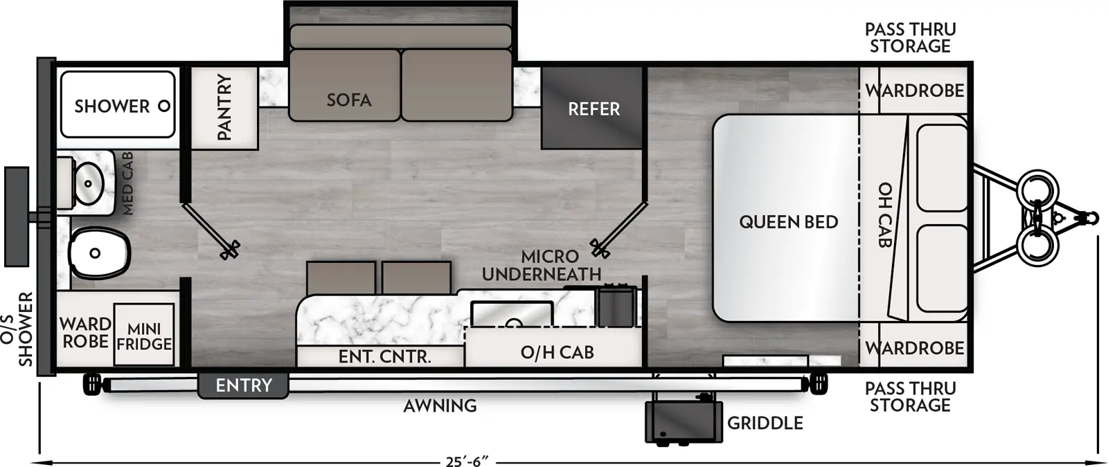 The Apex Nano 224RBS floorplan has one entry and one slide out. Exterior features include: fiberglass exterior. Interiors features include: front bedroom and rear bathroom.
